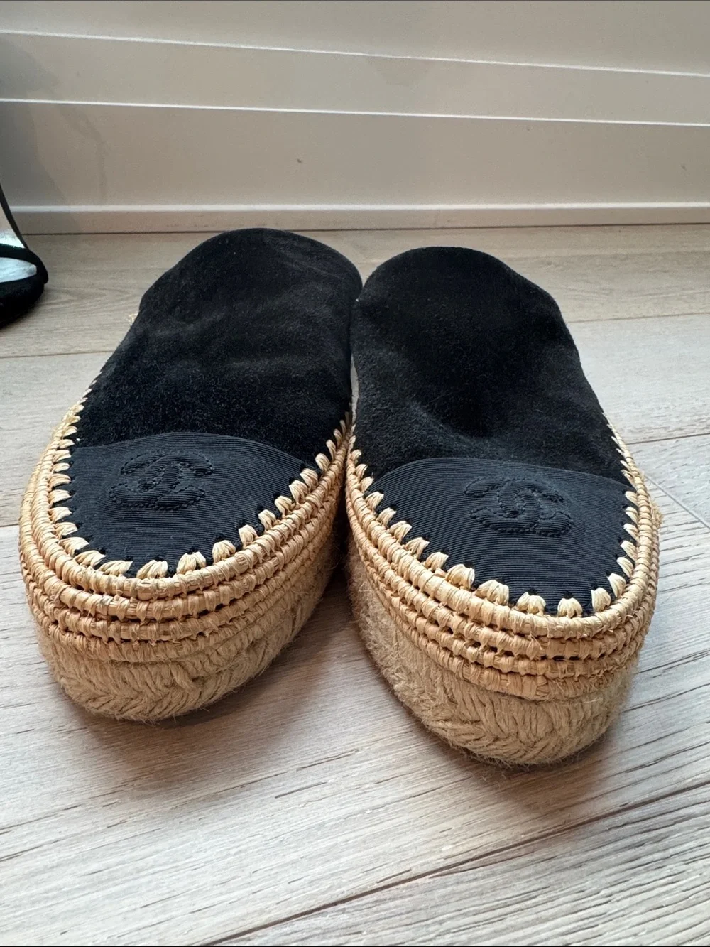 Chanel Black Suede Espadrille Mules - Luxury Slip-On EU42